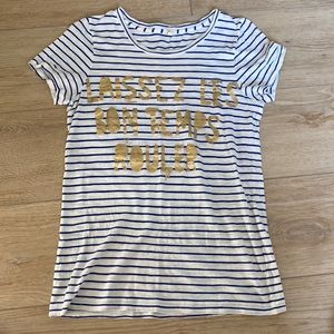 J. Crew graphic tee. Blue stripe with gold foil. Size M.
